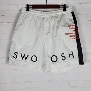 Nike Swoosh Woven Shorts Mens L White Drawstring Mesh Lined 7" Inseam CJ4904-100